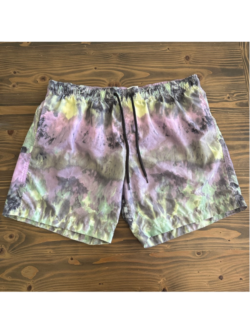H&M Tie Dye Swim Trunks XL Purple Green Beach Board Shorts Mens